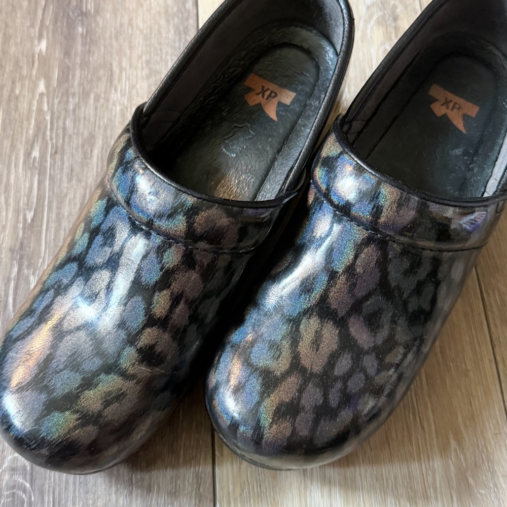 Dansko Multicolor Leopard Print Nursing Clogs